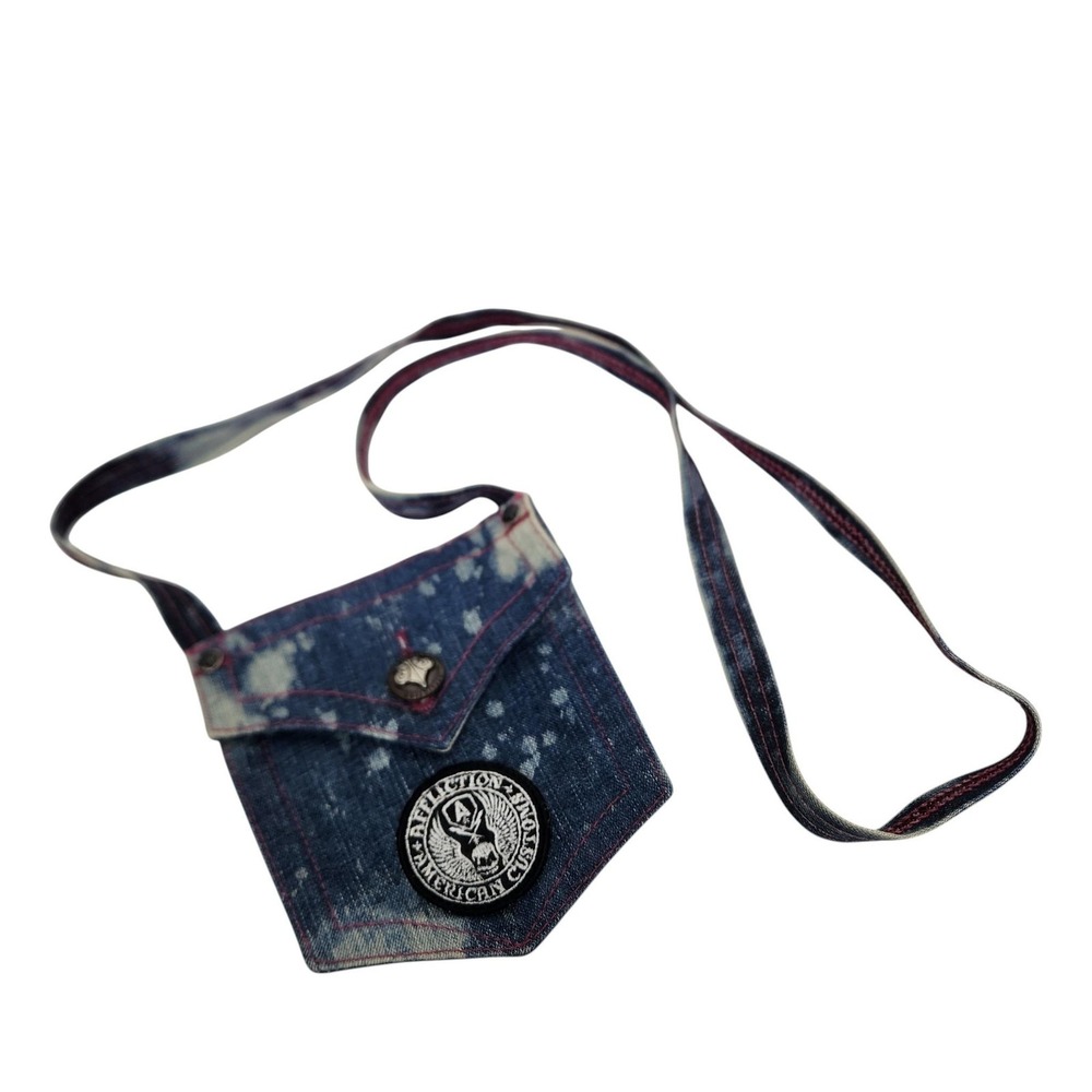 AFFLICTION Denim Crossbody Bag‎ Mini Blue American Customs Skull Patch Biker